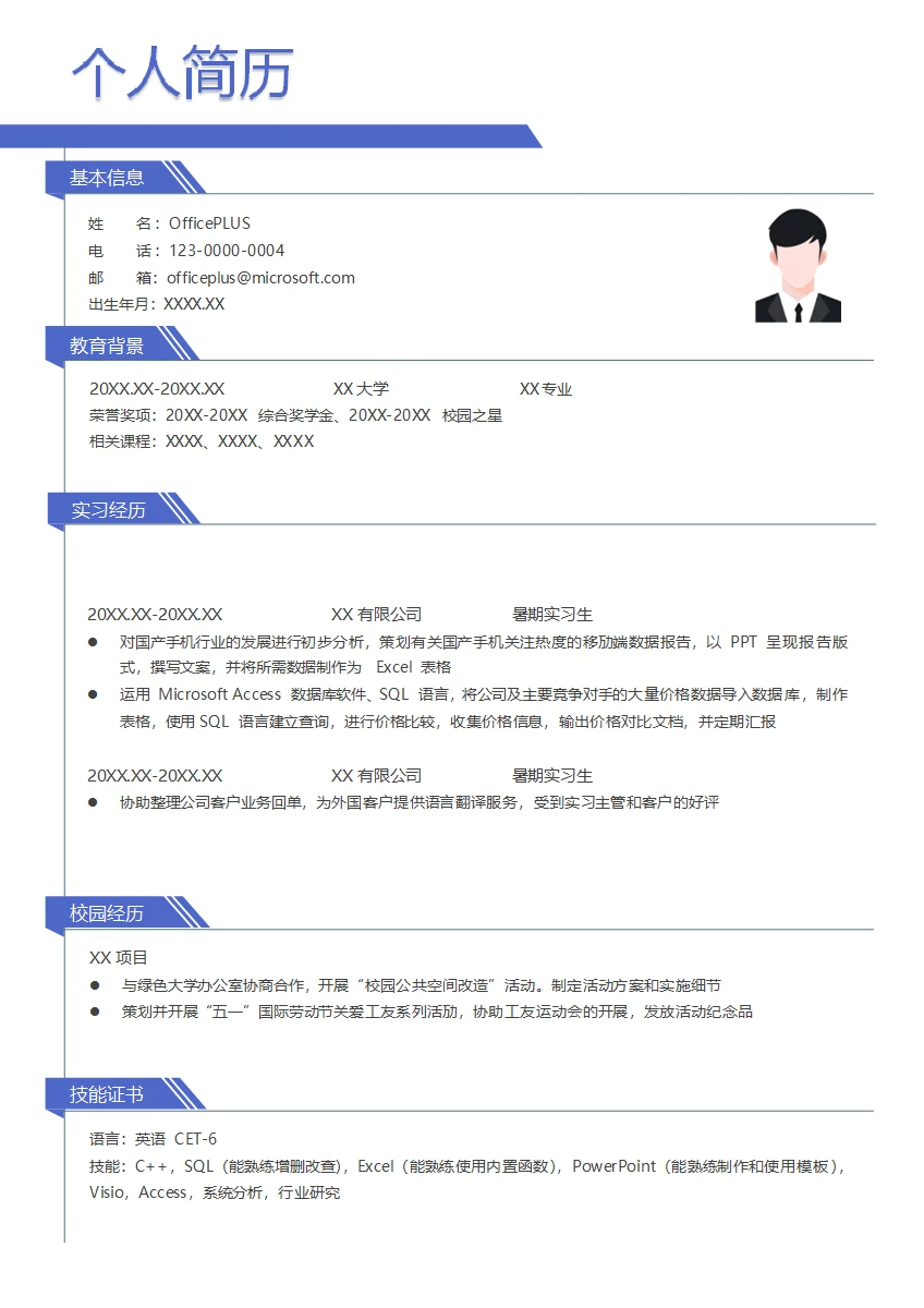在校大学生求职互联网运营简历模板