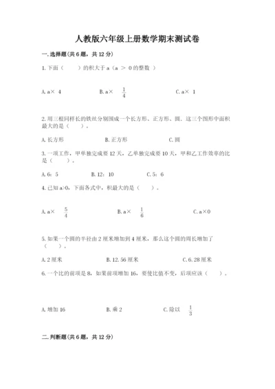 人教版六年级上册数学期末测试卷及参考答案【培优a卷】.docx