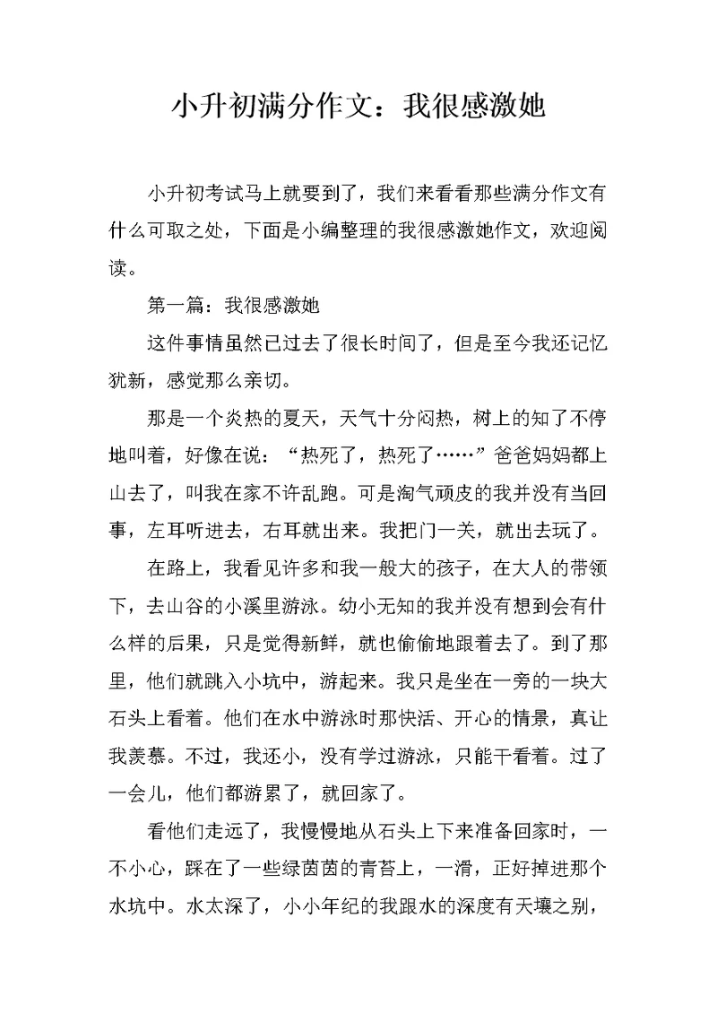 小升初满分作文：我很感激她