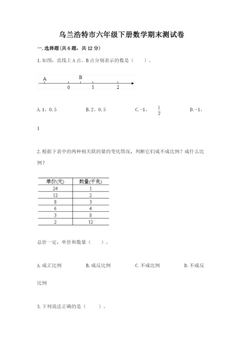 乌兰浩特市六年级下册数学期末测试卷（考试直接用）.docx