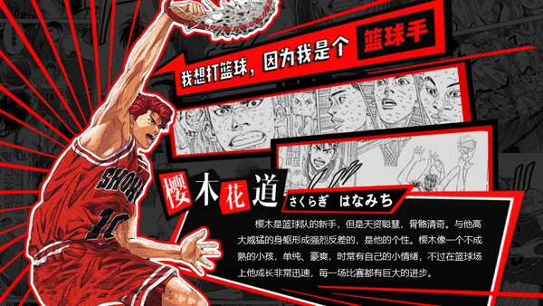 撞色动漫风《灌篮高手》主题通用PPT模板
