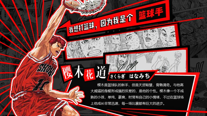 撞色动漫风《灌篮高手》主题通用PPT模板