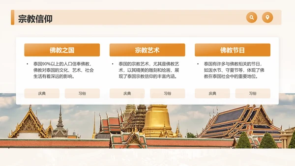 橙色摄影风泰国旅游画册——风景与文化记录PPT模板