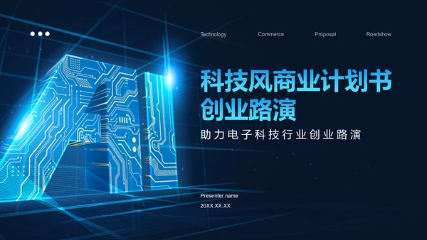 蓝色科技风商业计划书创业路演PPT模板