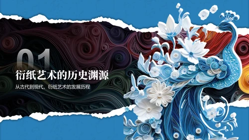 蓝色国风非遗衍纸技艺赏析PPT模板