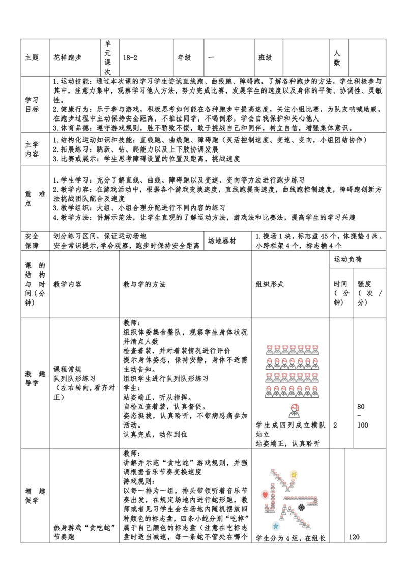 小学体育与健康1年级 18-2 花样跑步 大单元课时教案