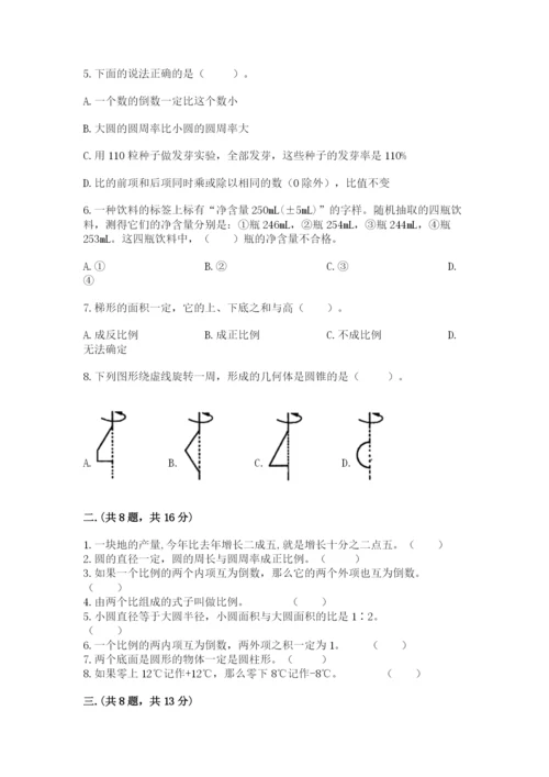 人教版六年级数学下学期期末测试题（精选题）.docx