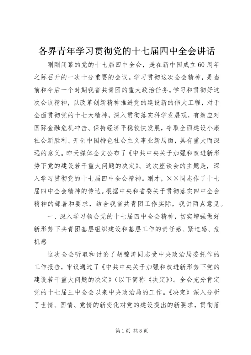 各界青年学习贯彻党的十七届四中全会讲话.docx