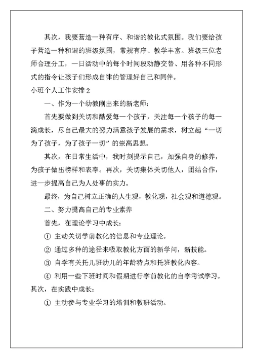 2022年小班个人工作计划