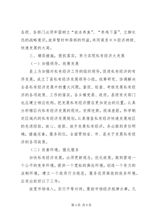 县长在全县私有经济工作会上的讲话.docx