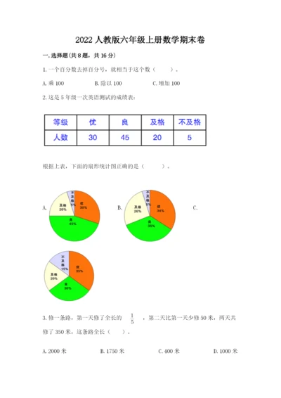 2022人教版六年级上册数学期末卷（历年真题）.docx