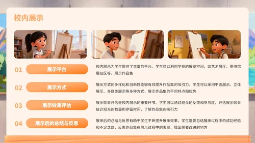 橙黄色卡通风艺术作品集PPT
