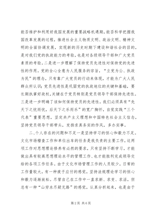 文化市场管理办公室稽查员党性分析材料 (2).docx