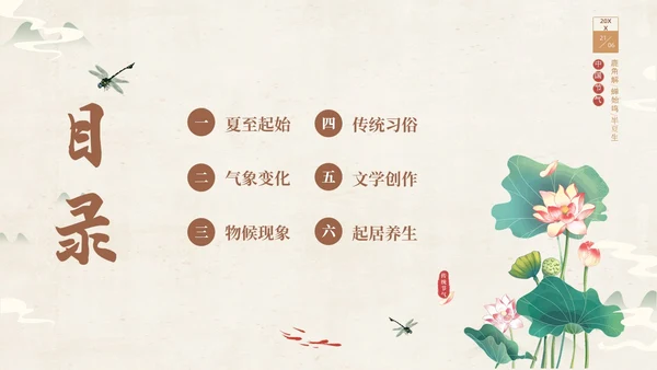 绿色淡雅中国风荷花荷叶中国二十四节气之夏至节气介绍PPT