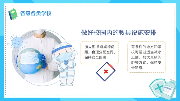 蓝色卡通手绘新学期校园防控指南PPT模板