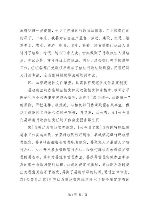 县年度行政执法责任制工作自查报告.docx