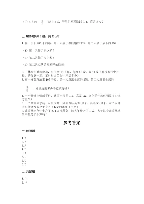 苏教版六年级下册数学期中测试卷附参考答案【夺分金卷】.docx