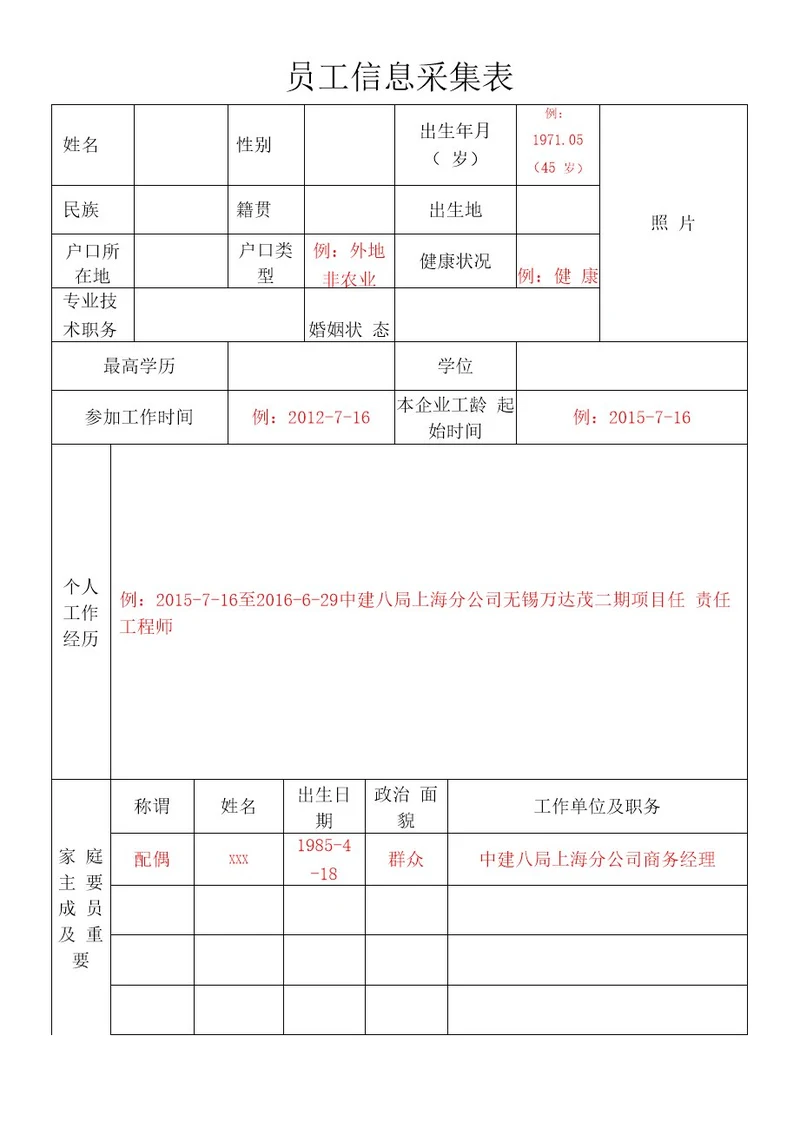 附件1：员工信息采集表