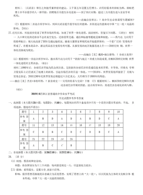 6月浙江省普通高中学业水平考试历史试题