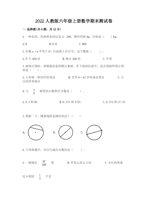 2022人教版六年级上册数学期末测试卷【典优】.docx