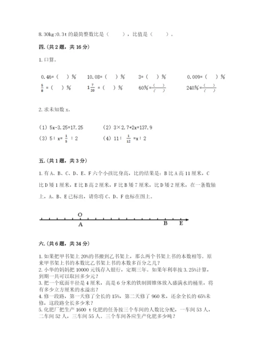 小学六年级数学摸底考试题附答案（典型题）.docx