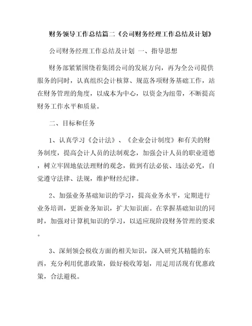 财务领导工作总结