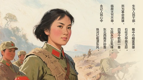 红黑配色复古油画风民族英雄赵一曼人物介绍PPT模板