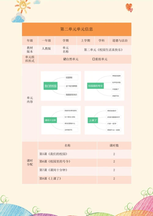 《道德与法治》一年级上册第二单元 校园生活真快乐  作业设计