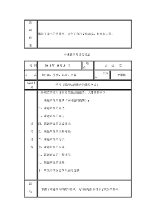 小课题活动记录