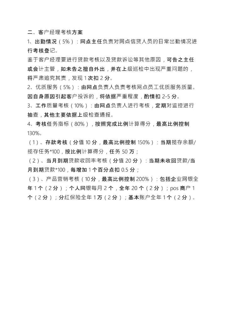 银行绩效考核方案