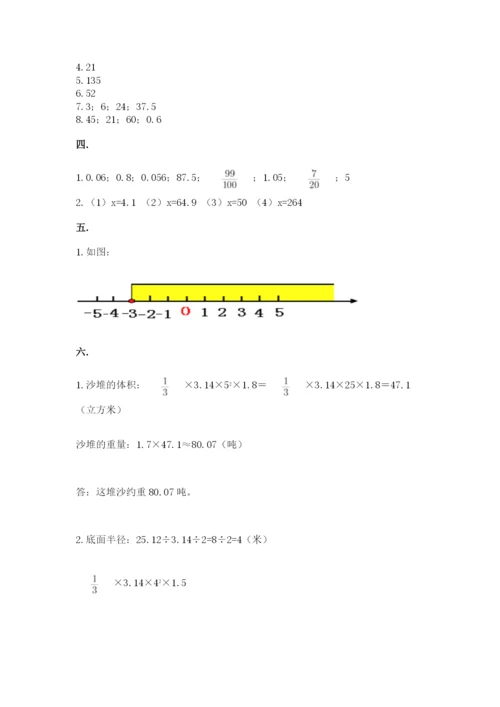 苏教版六年级数学下学期期末测试题及一套答案.docx