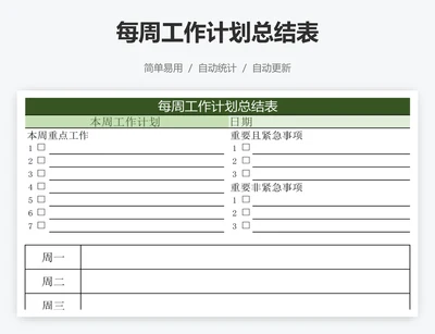 每周工作计划总结表
