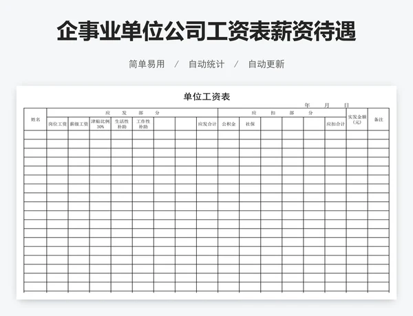 企事业单位公司工资表薪资待遇表