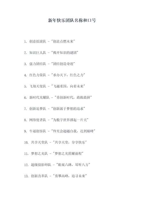 新年快乐团队名称和口号