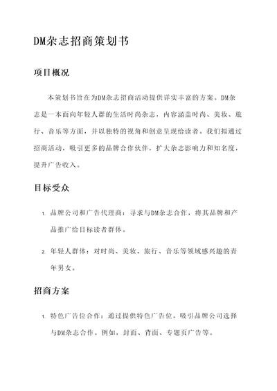 dm杂志招商策划书