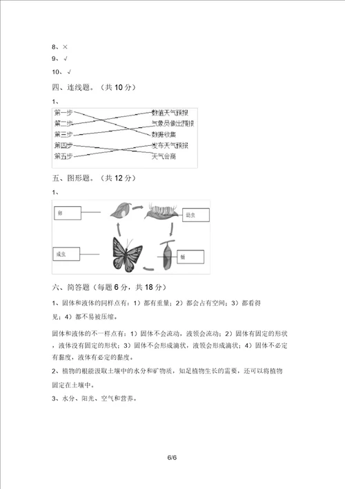 2021年教科版三年级科学上册期末试卷带答案