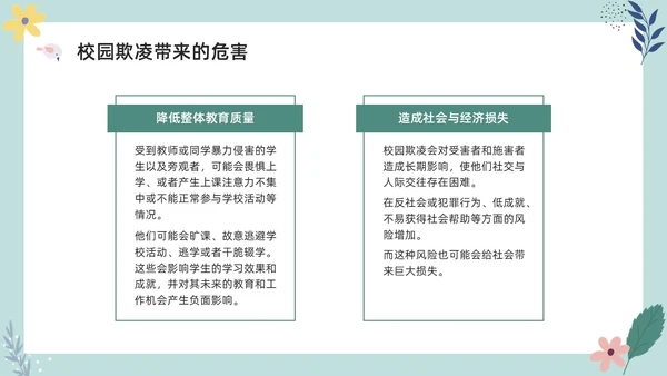彩色小清新卡通预防校园欺凌家长会PPT课件