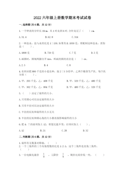 2022六年级上册数学期末考试试卷附完整答案【名师系列】.docx