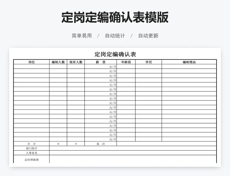 定岗定编确认表模版