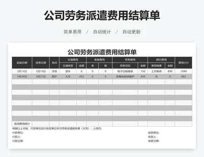 公司劳务派遣费用结算单