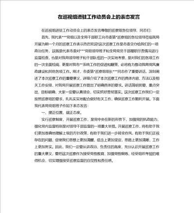 在巡视组进驻工作动员会上的表态发言