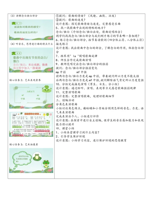 人音版四年级下册第3课《癞蛤蟆和小青蛙》集体备课教学设计（表格式）