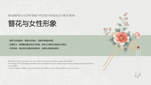 青色工笔画中国风传统文化簪花PPT模板
