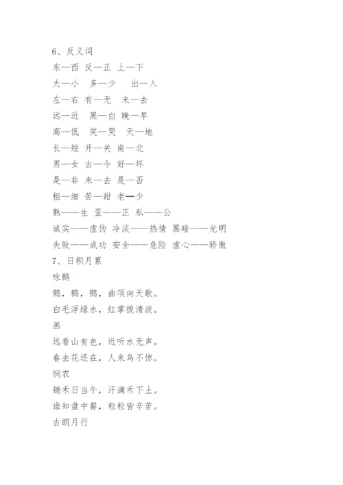 小学一年级上册语文知识点归纳总结.docx