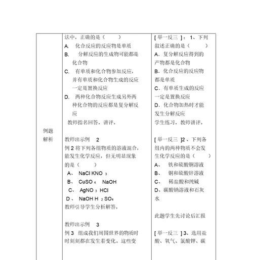 化学变化的基本类型复习教案