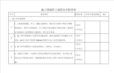 施工现场停工放假安全检查表