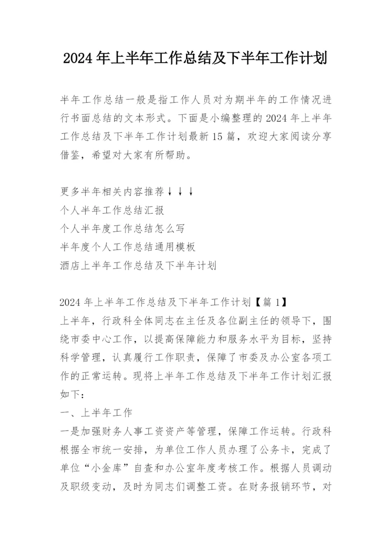 2024年上半年工作总结及下半年工作计划.docx