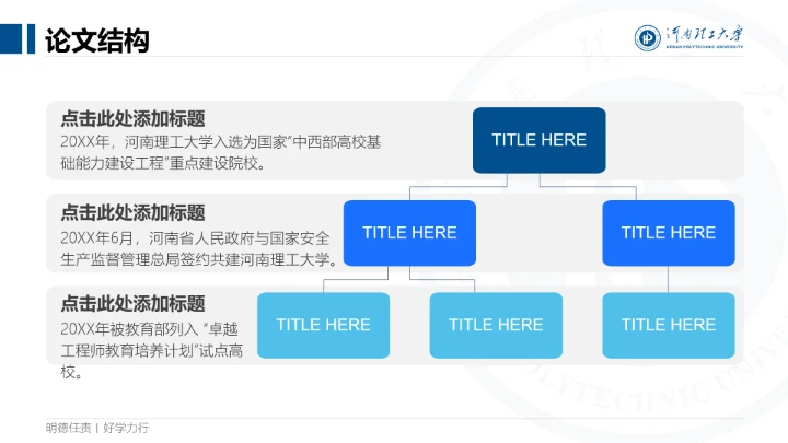 蓝色简约河南理工大学专属课题学术汇报毕业答辩通用PPT模板