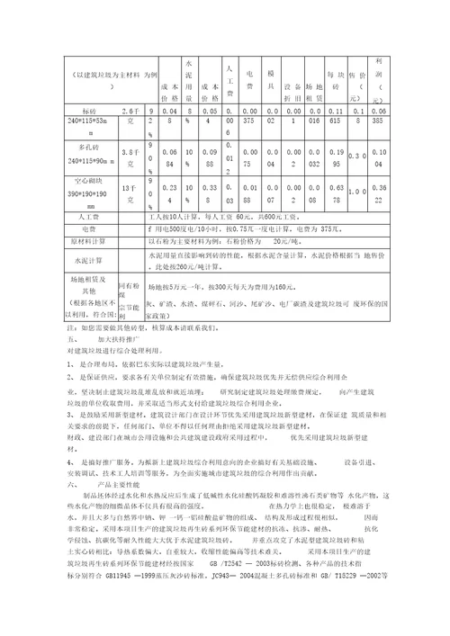 中意矿机建筑垃圾回收利用项目免烧再生砖项目可行性分析报告