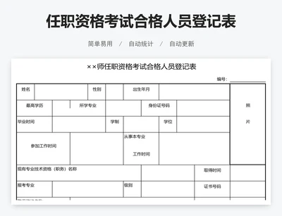 任职资格考试合格人员登记表